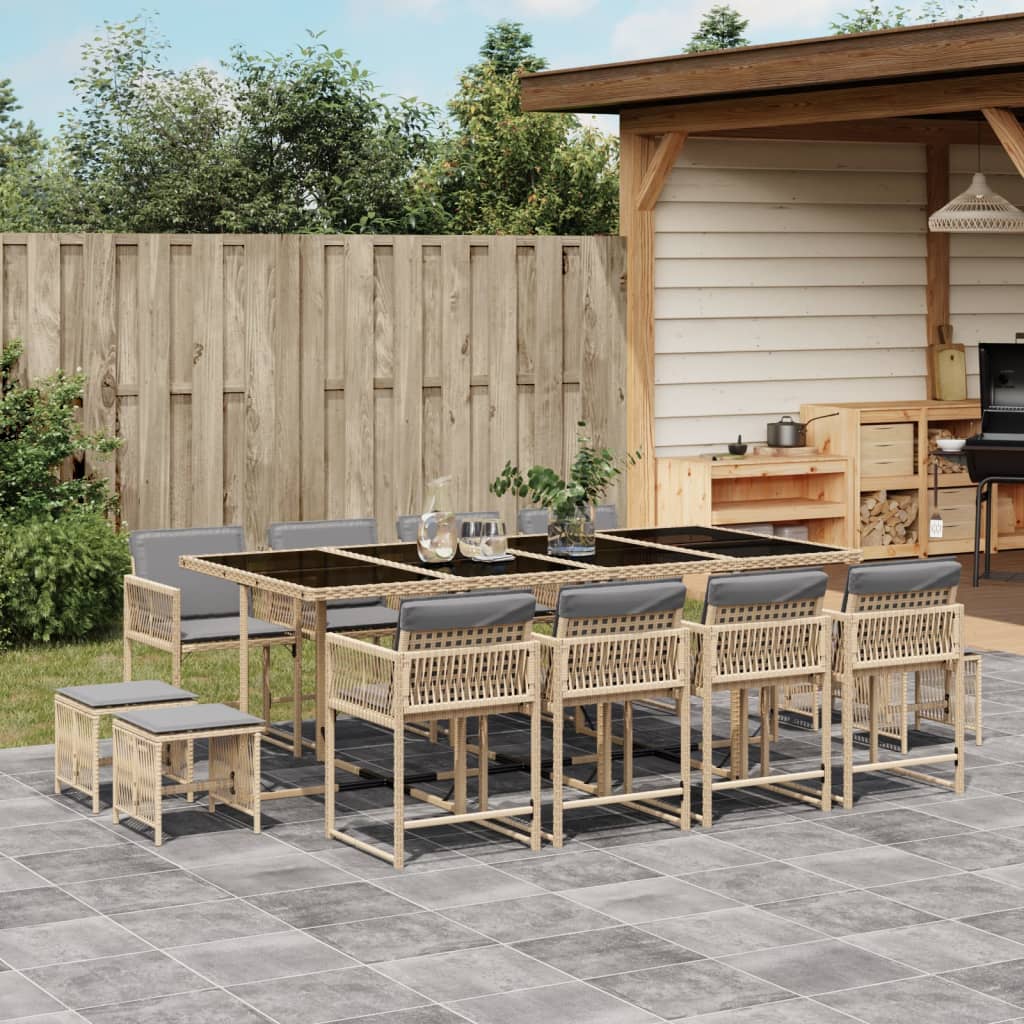 Set Pranzo Da Giardino 13 Pz Con Cuscini Beige Misto Polyrattan