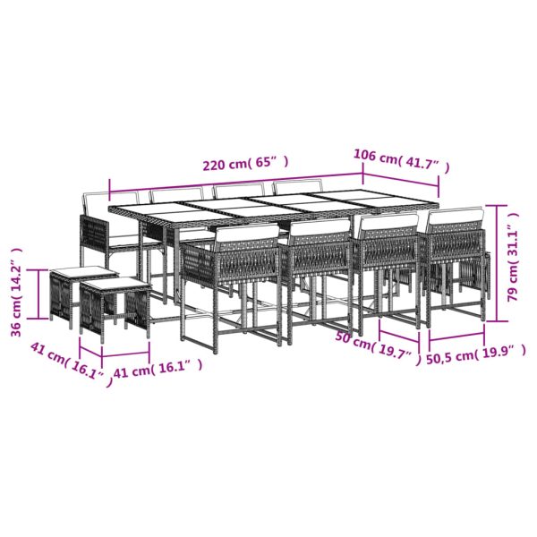 Set Pranzo Da Giardino 13 Pz Con Cuscini Beige Misto Polyrattan - Image 6