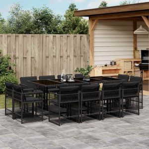 Set Da Pranzo Da Giardino 13pz Con Cuscini Nero In Polyrattan