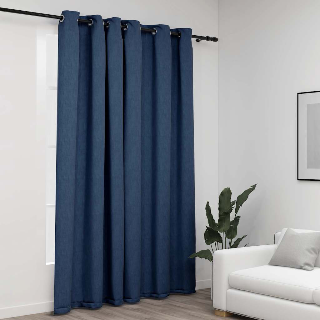 Tenda Oscurante Effetto Lino Con Occhielli Blue 290x245cm