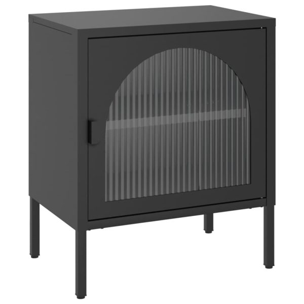 Comodini 2 Pz Neri 50x35x60 Cm In Vetro E Acciaio - Image 3