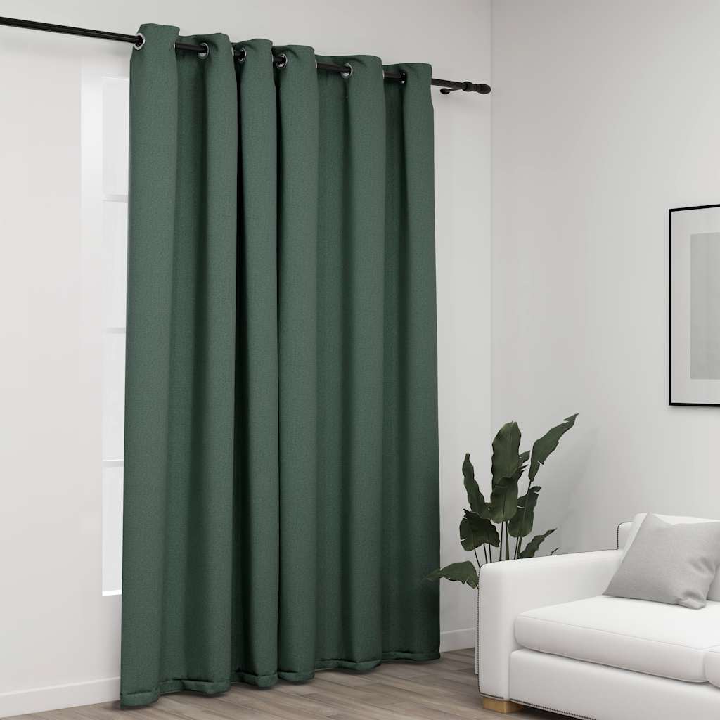 Tenda Oscurante Effetto Lino Con Occhielli Verde 290x245 cm