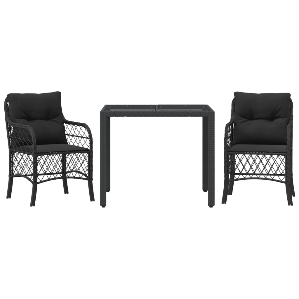 Set Da Bistrò 3 Pz Con Cuscini Nero In Polyrattan - Image 2