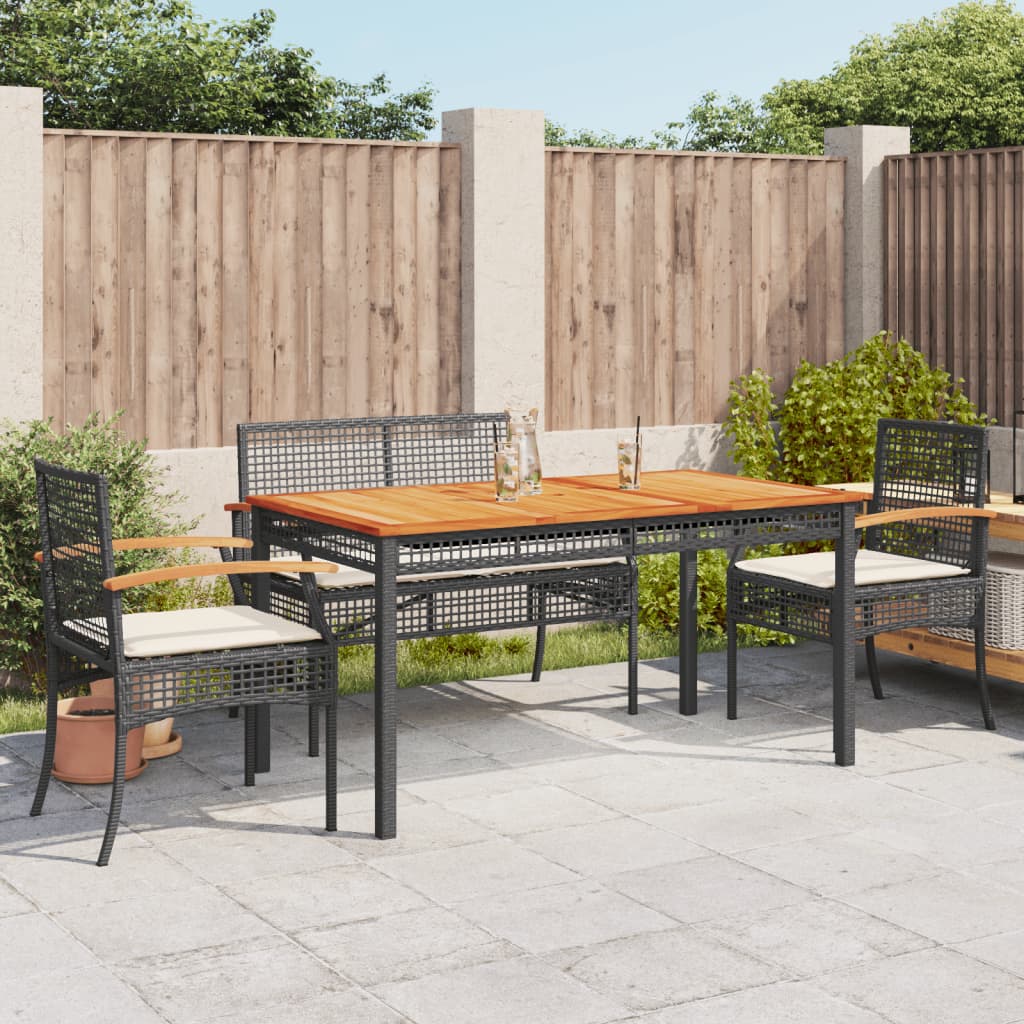 Set Da Pranzo Da Giardino 5 Pz Nero Con Cuscini In Polyrattan