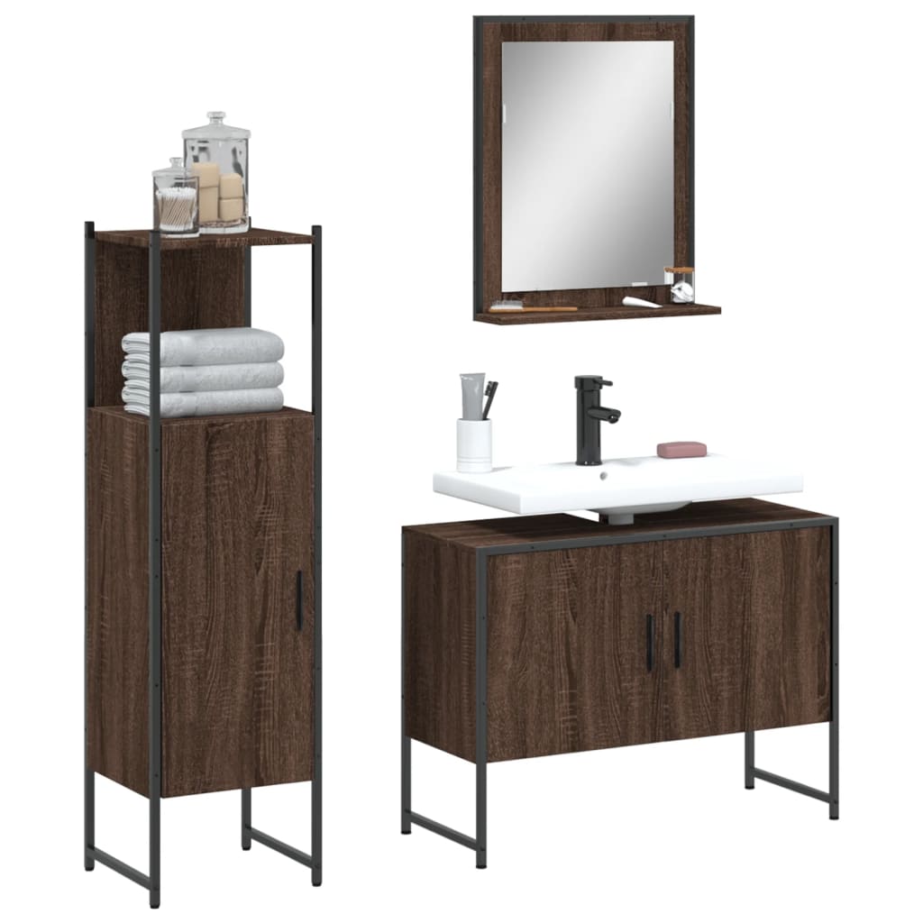 Set Mobili Da Bagno 3 Pz Rovere Marrone In Legno Multistrato