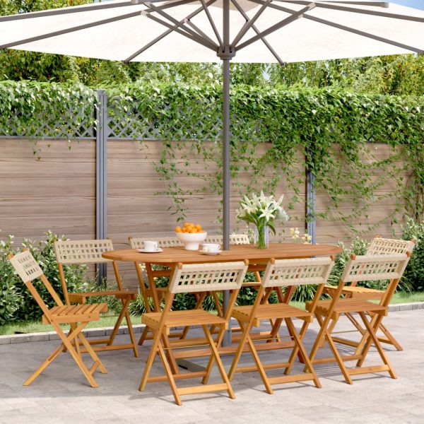 Sedie Giardino Pieghevoli 8pz Beige Polyrattan E Legno Massello
