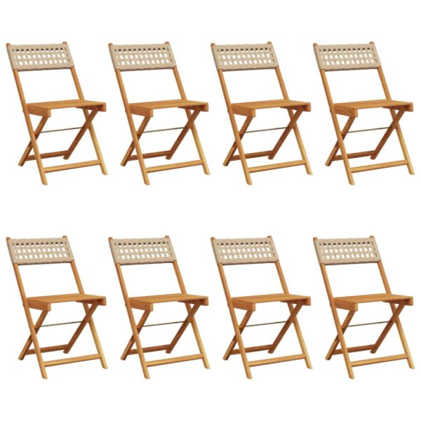 Sedie Giardino Pieghevoli 8pz Beige Polyrattan E Legno Massello - Image 2