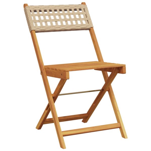 Sedie Giardino Pieghevoli 8pz Beige Polyrattan E Legno Massello - Image 3