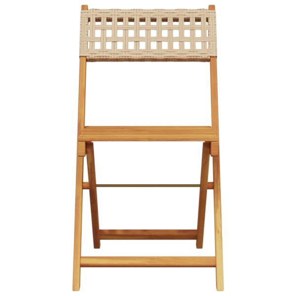 Sedie Giardino Pieghevoli 8pz Beige Polyrattan E Legno Massello - Image 4