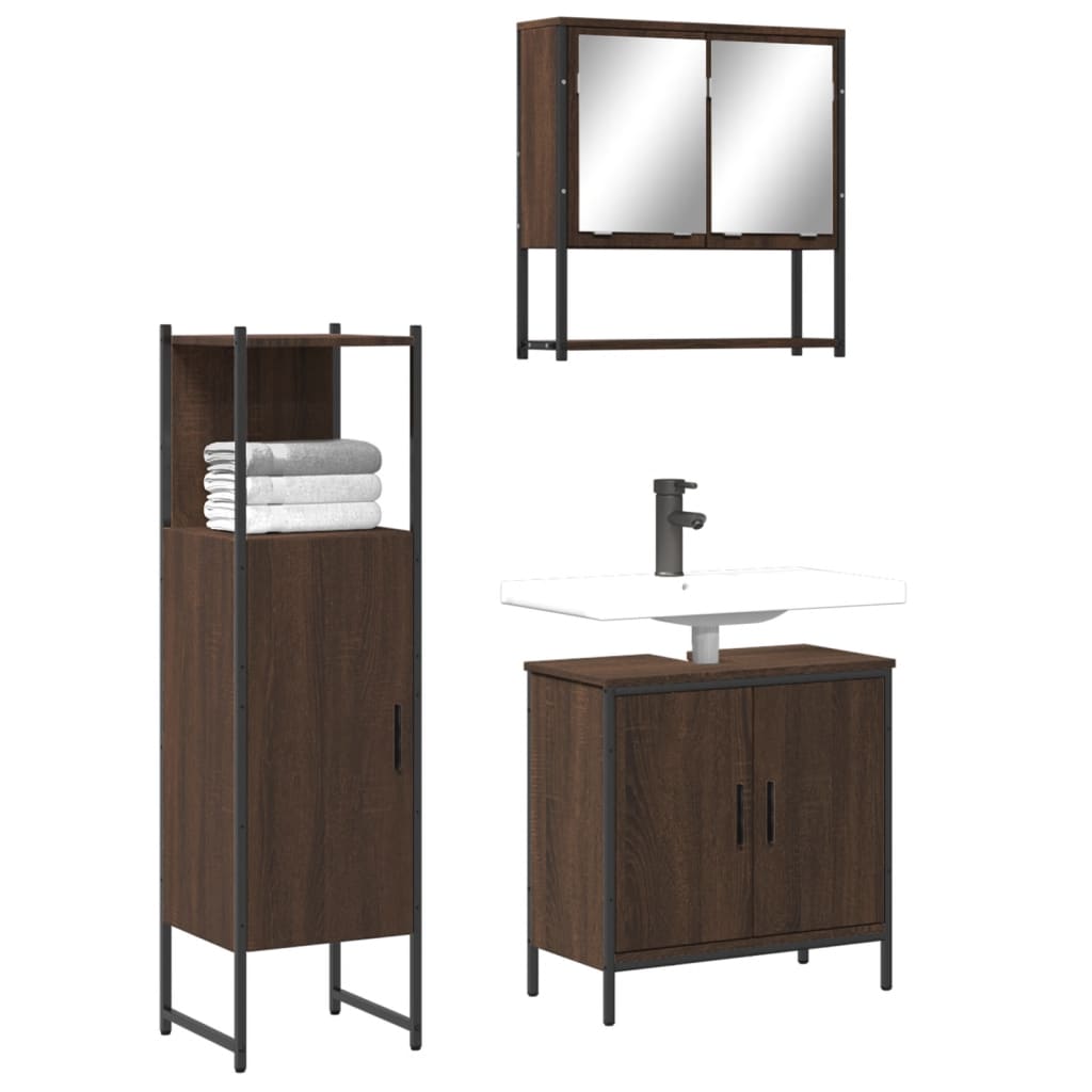 Set Mobili Da Bagno 3 Pz Rovere Marrone In Legno Multistrato