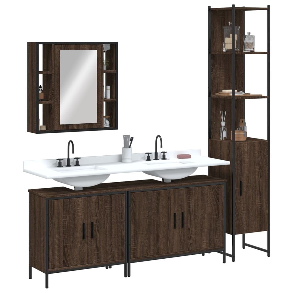 Set Mobili Da Bagno 4 Pz Rovere Marrone In Legno Multistrato
