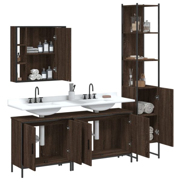 Set Mobili Da Bagno 4 Pz Rovere Marrone In Legno Multistrato - Image 4