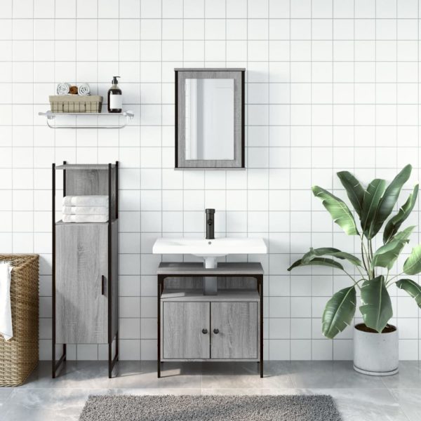 Set Mobili Da Bagno 3 Pz Grigio Sonoma In Legno Multistrato - Image 3