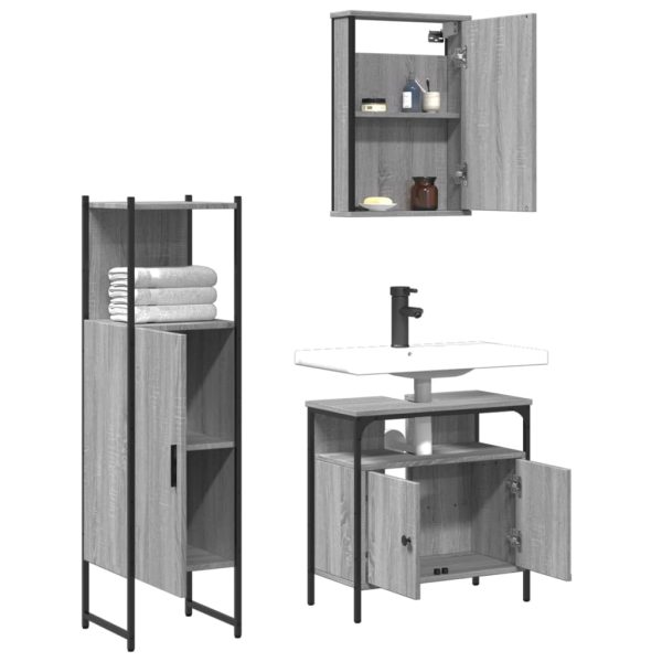 Set Mobili Da Bagno 3 Pz Grigio Sonoma In Legno Multistrato - Image 4