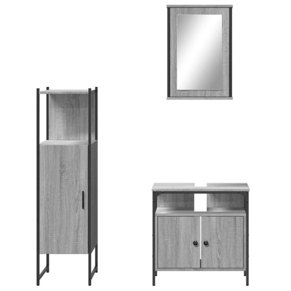 Set Mobili Da Bagno 3 Pz Grigio Sonoma In Legno Multistrato - Image 5