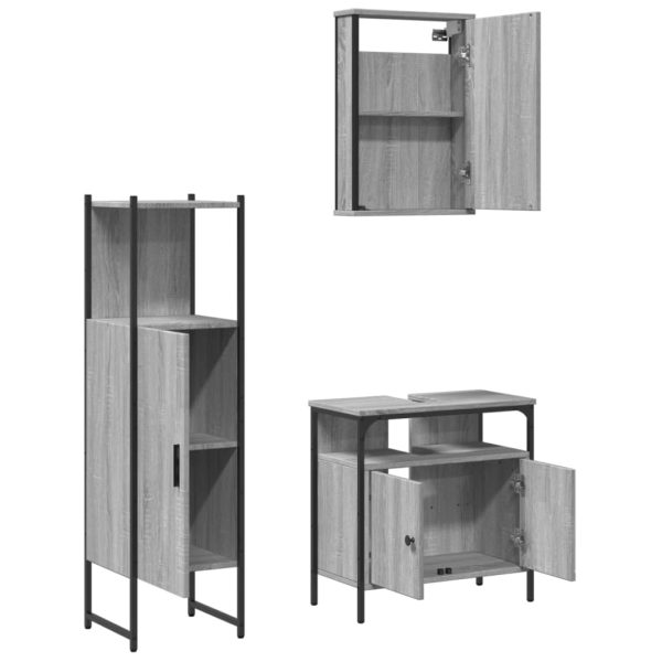 Set Mobili Da Bagno 3 Pz Grigio Sonoma In Legno Multistrato - Image 6