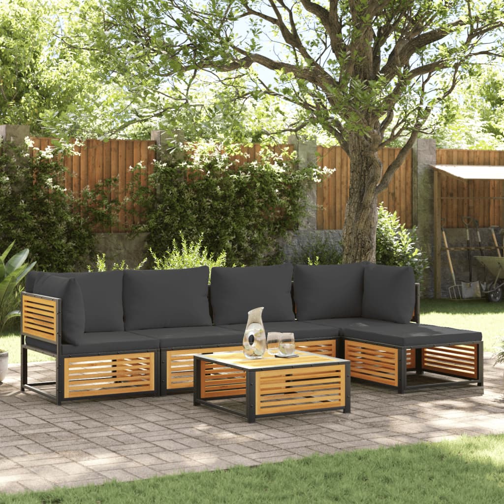 Set Divano Da Giardino 6 Pz Con Cuscini In Massello Di Acacia