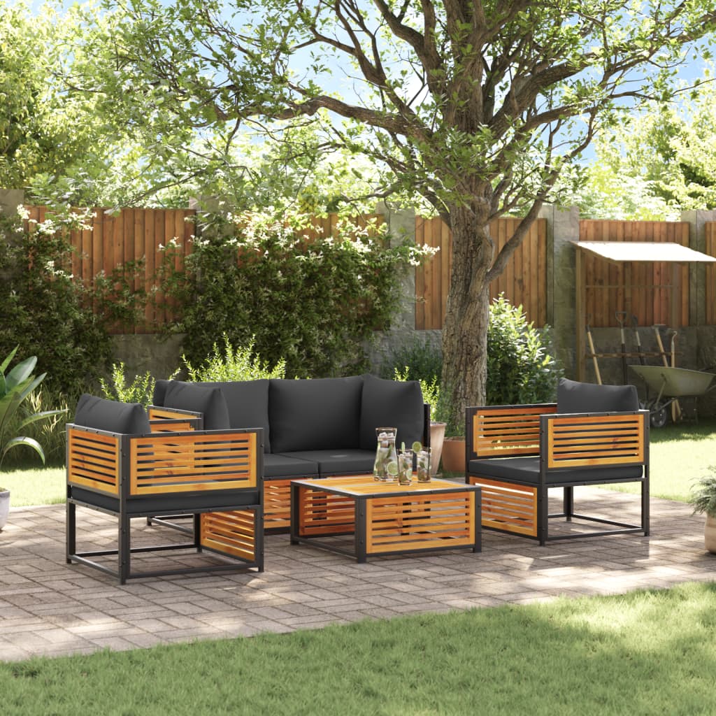 Set Divano Da Giardino 5 Pz Con Cuscini Legno Massello Acacia