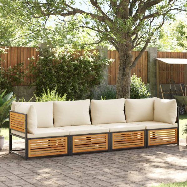 Set Divani Da Giardino 4pz Con Cuscini Legno Massello Di Acacia