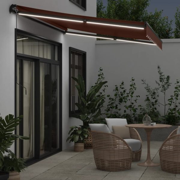 Tenda Retrattile Manuale Con Led 350x250 Cm Marrone - Image 3