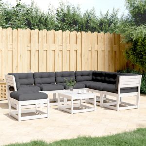 Set Salotto Giardino 7pz Con Cuscini Bianco Legno Massello Pino