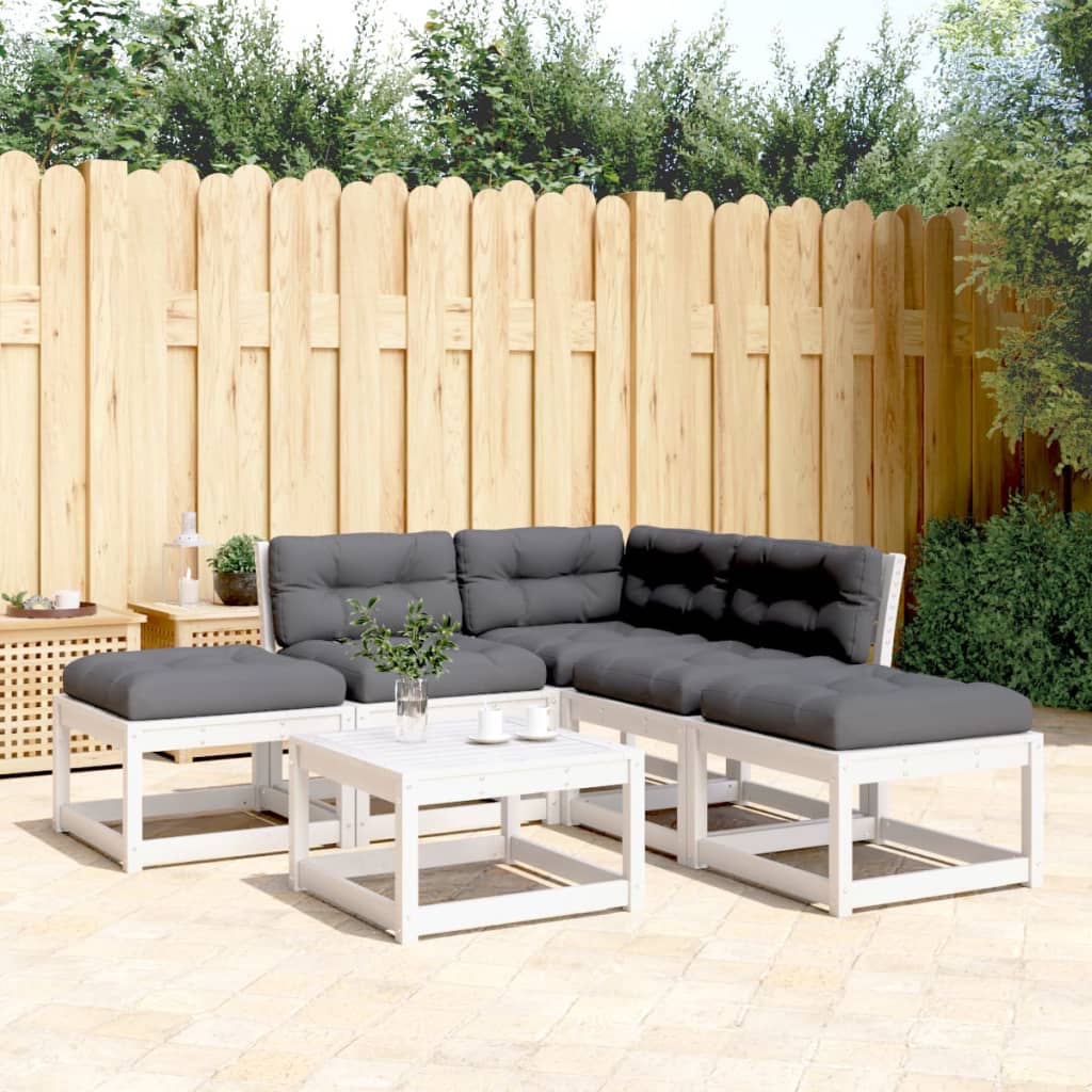 Set Divani Giardino 5pz Con Cuscini Bianco Legno Massello Pino