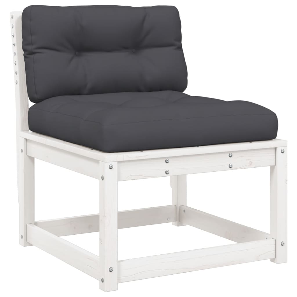 Set Divani Giardino 5pz Con Cuscini Bianco Legno Massello Pino - Image 3