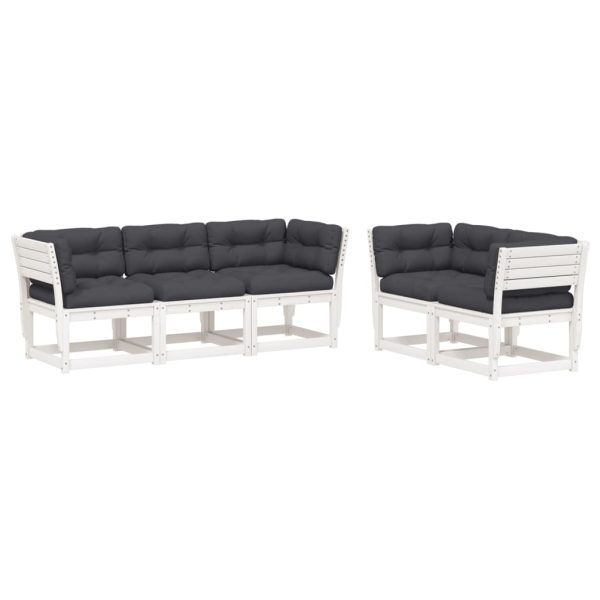 Set Divani Giardino 5pz Con Cuscini Bianco Legno Massello Pino - Image 2
