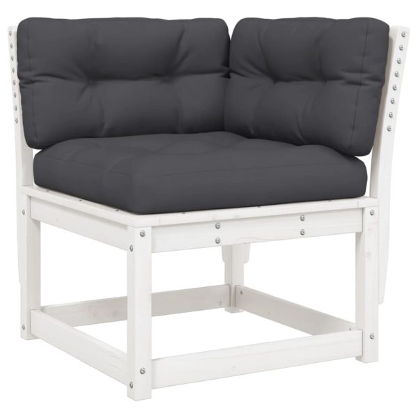 Set Divani Giardino 5pz Con Cuscini Bianco Legno Massello Pino - Image 4