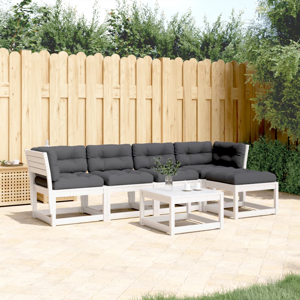 Set Divani Giardino 5pz Con Cuscini Bianco Legno Massello Pino