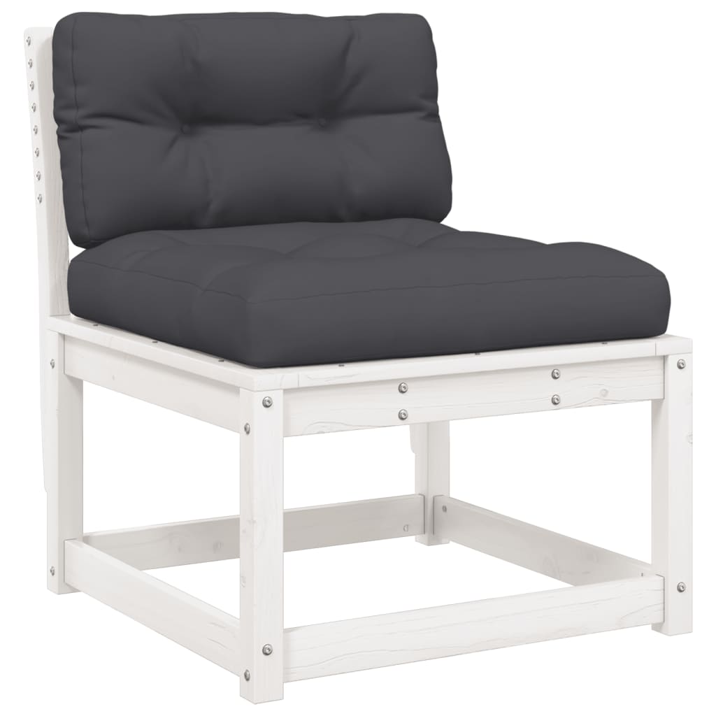 Set Divani Giardino 5pz Con Cuscini Bianco Legno Massello Pino - Image 4