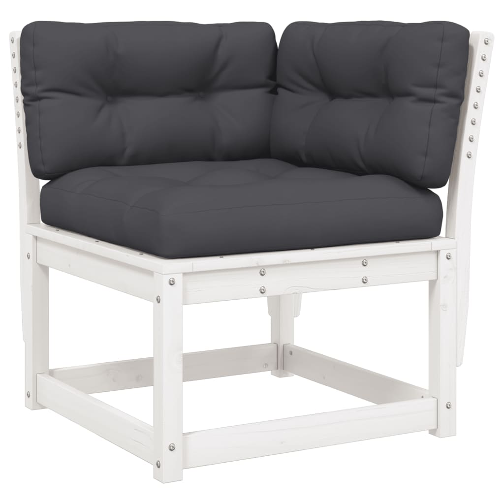 Set Divani Giardino 5pz Con Cuscini Bianco Legno Massello Pino - Image 5