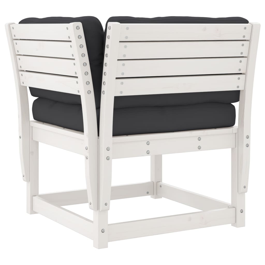 Set Divani Giardino 5pz Con Cuscini Bianco Legno Massello Pino - Image 6