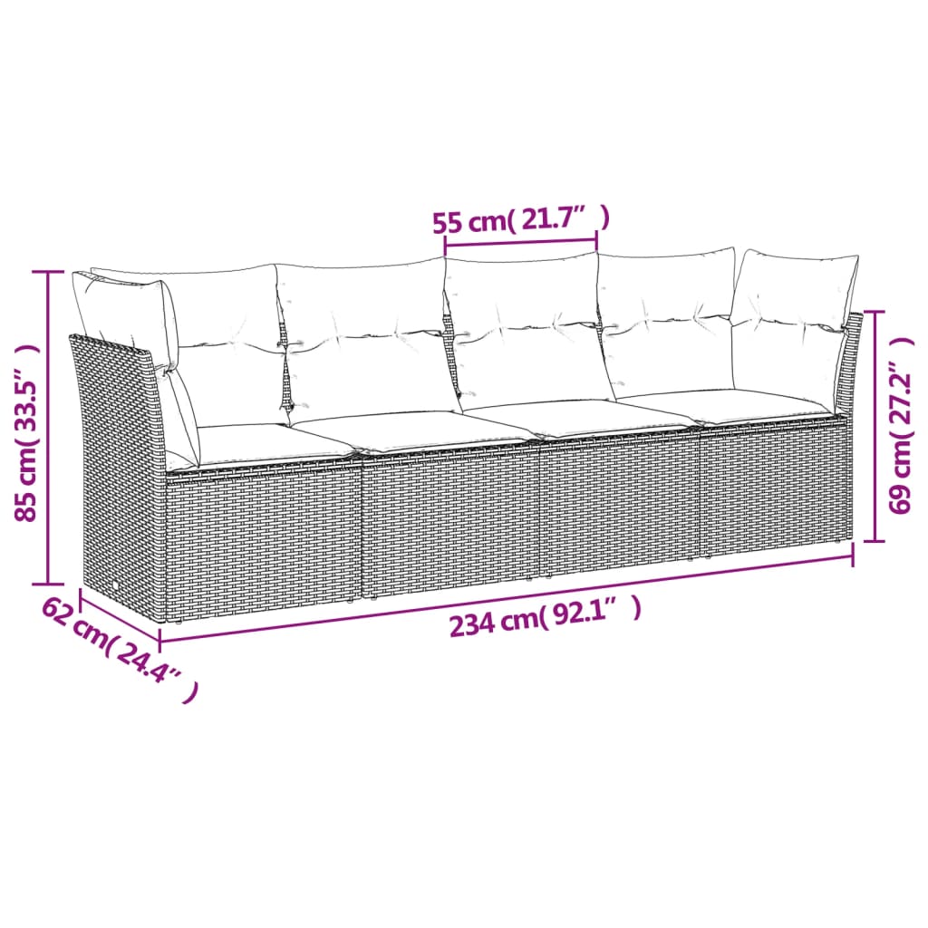 Set Divani Da Giardino 4 Pz Con Cuscini In Polyrattan Grigio - Image 3