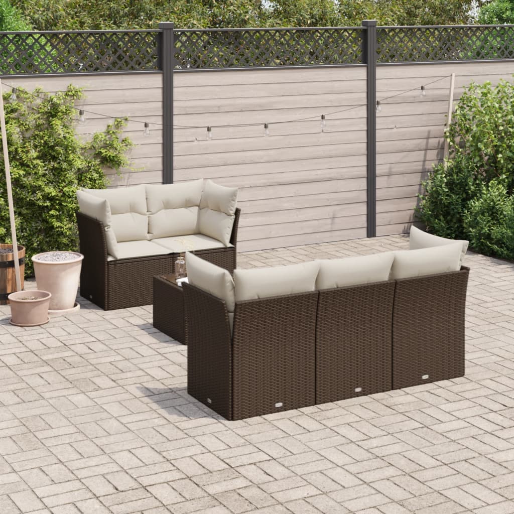 Set Divano Da Giardino 6 Pz Con Cuscini Marrone In Polyrattan