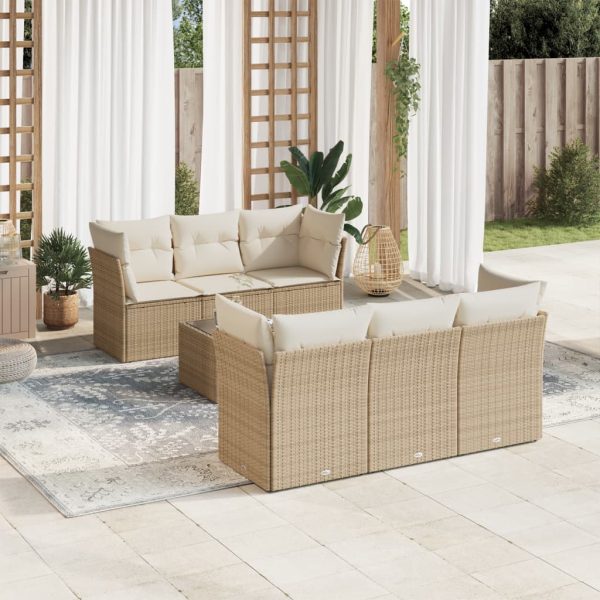 Set Divani Da Giardino 7 Pz Con Cuscini Beige In Polyrattan