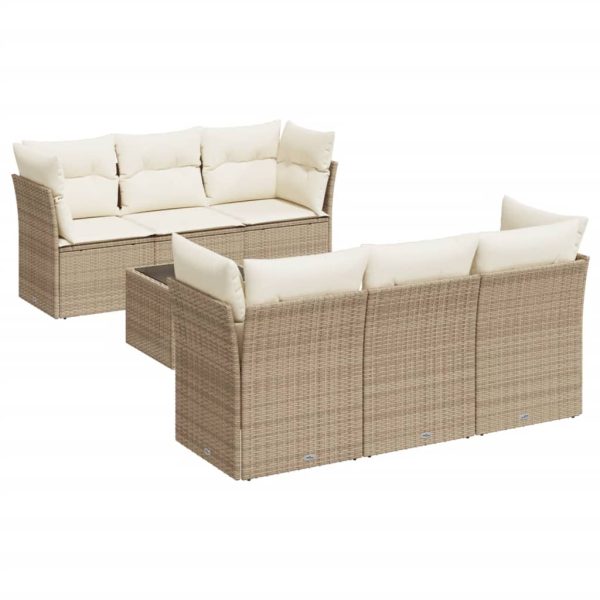 Set Divani Da Giardino 7 Pz Con Cuscini Beige In Polyrattan - Image 2