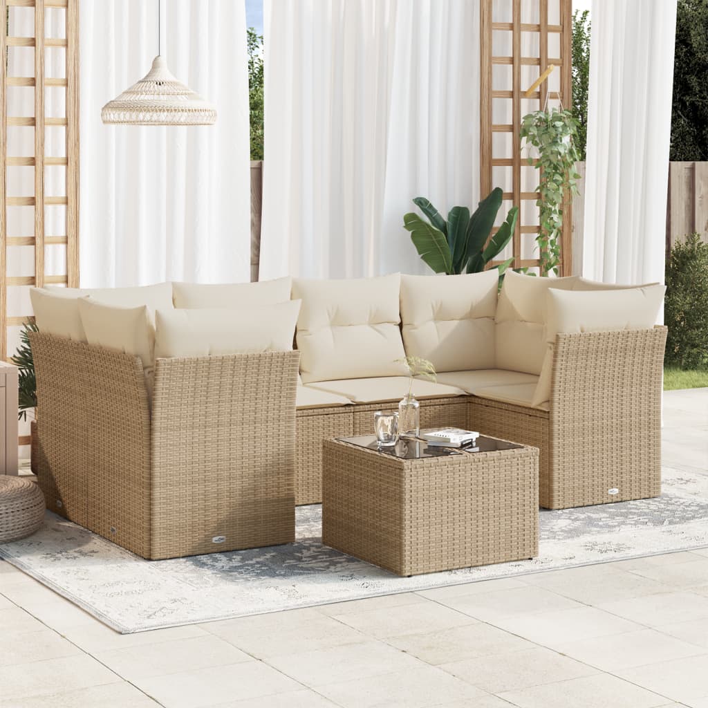 Set Divani Da Giardino 7 Pz Con Cuscini Beige In Polyrattan