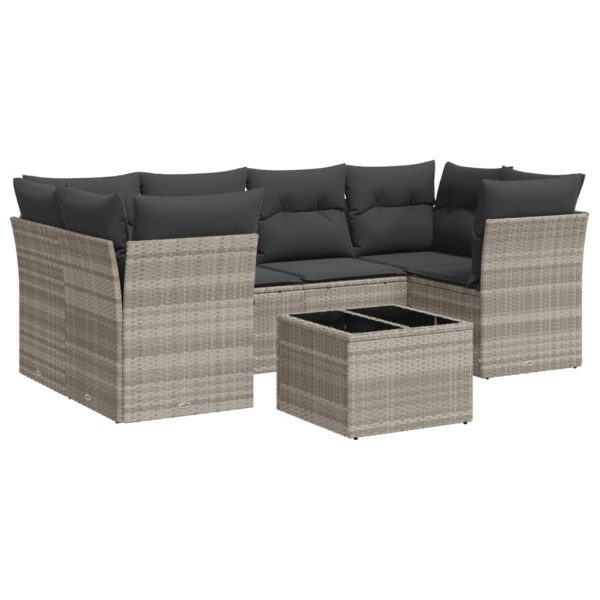 Set Divani Da Giardino 7pz Con Cuscini Grigio Chiaro Polyrattan - Image 2