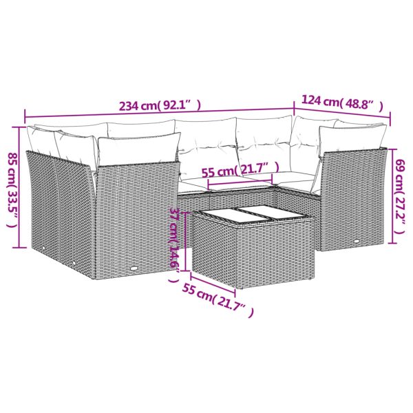 Set Divani Da Giardino 7pz Con Cuscini Grigio Chiaro Polyrattan - Image 3