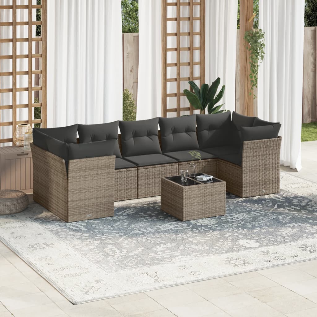 Set Divano Da Giardino 8 Pz Con Cuscini Grigio In Polyrattan