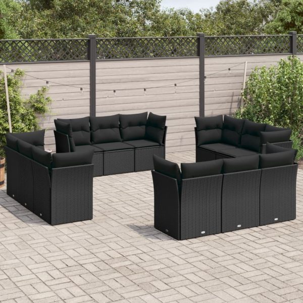 Set Divani Da Giardino 12 Pz Con Cuscini Nero In Polyrattan