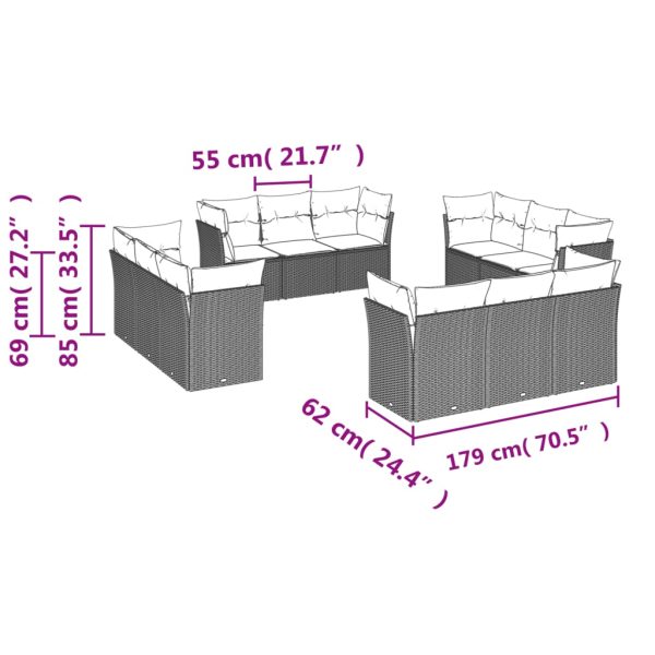 Set Divani Da Giardino 12 Pz Con Cuscini Nero In Polyrattan - Image 3