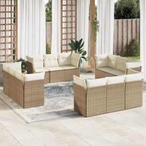 Set Divani Da Giardino 12 Pz Con Cuscini Beige In Polyrattan