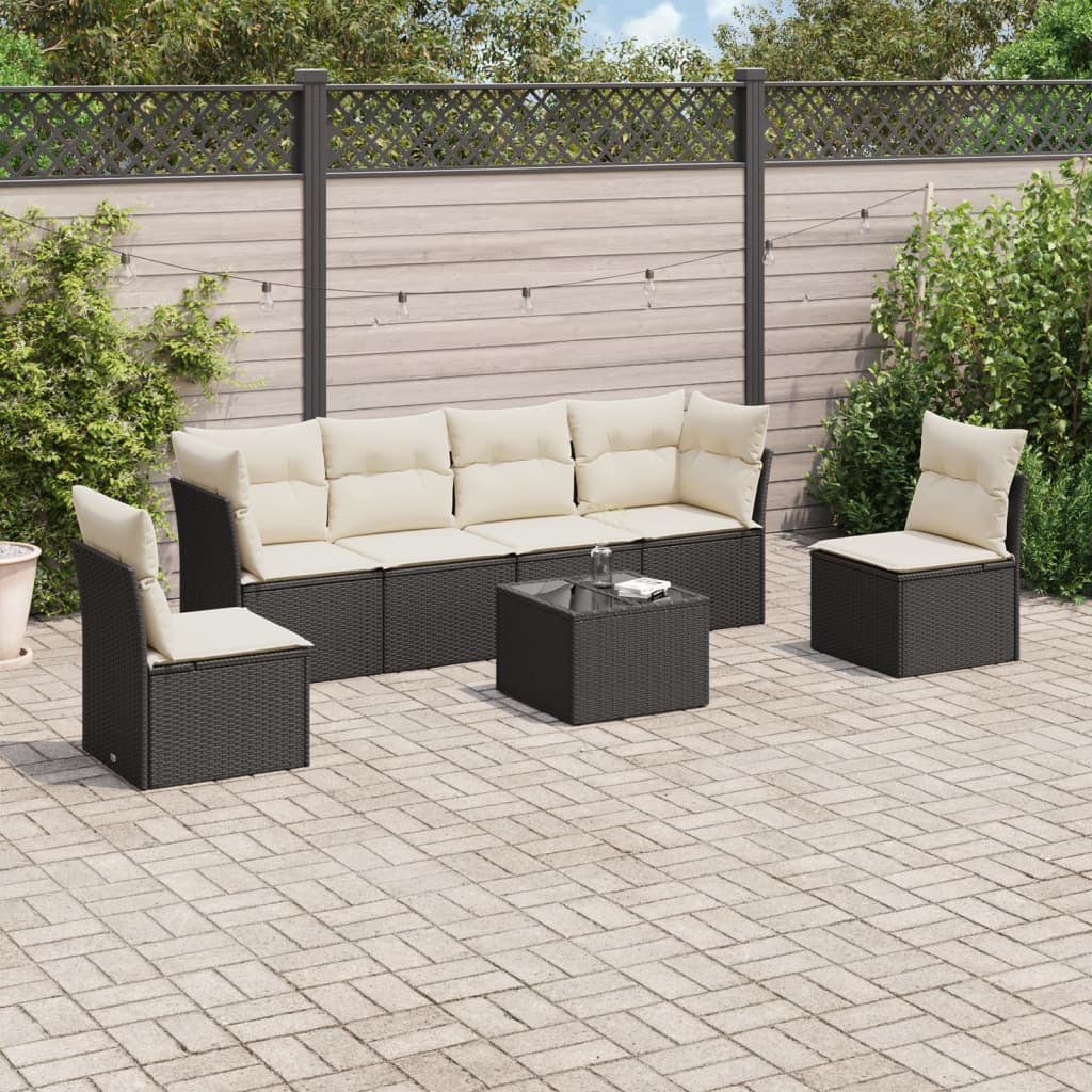 Set Divani Da Giardino Con Cuscini 7pz Nero Polyrattan