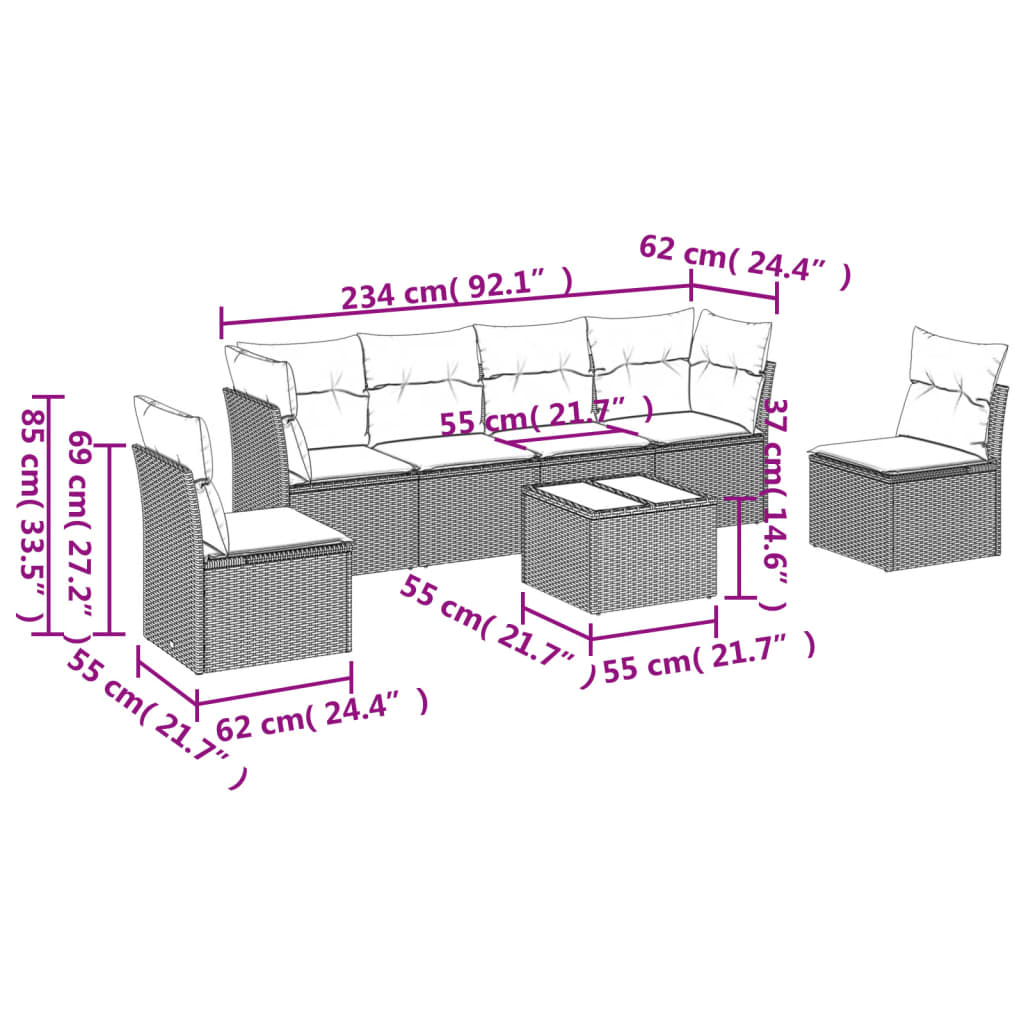 Set Divani Da Giardino Con Cuscini 7pz Nero Polyrattan - Image 3