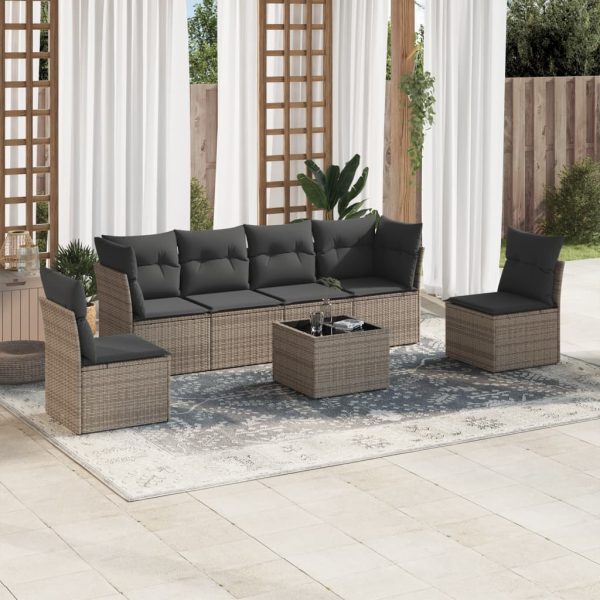 Set Divani Da Giardino 7 Pz Con Cuscini Grigio In Polyrattan