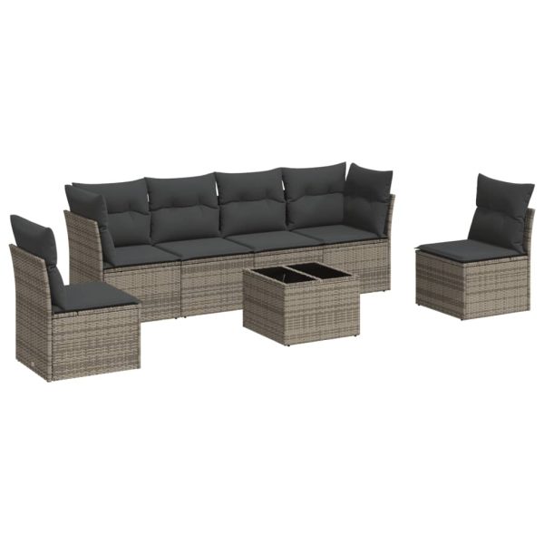 Set Divani Da Giardino 7 Pz Con Cuscini Grigio In Polyrattan - Image 2