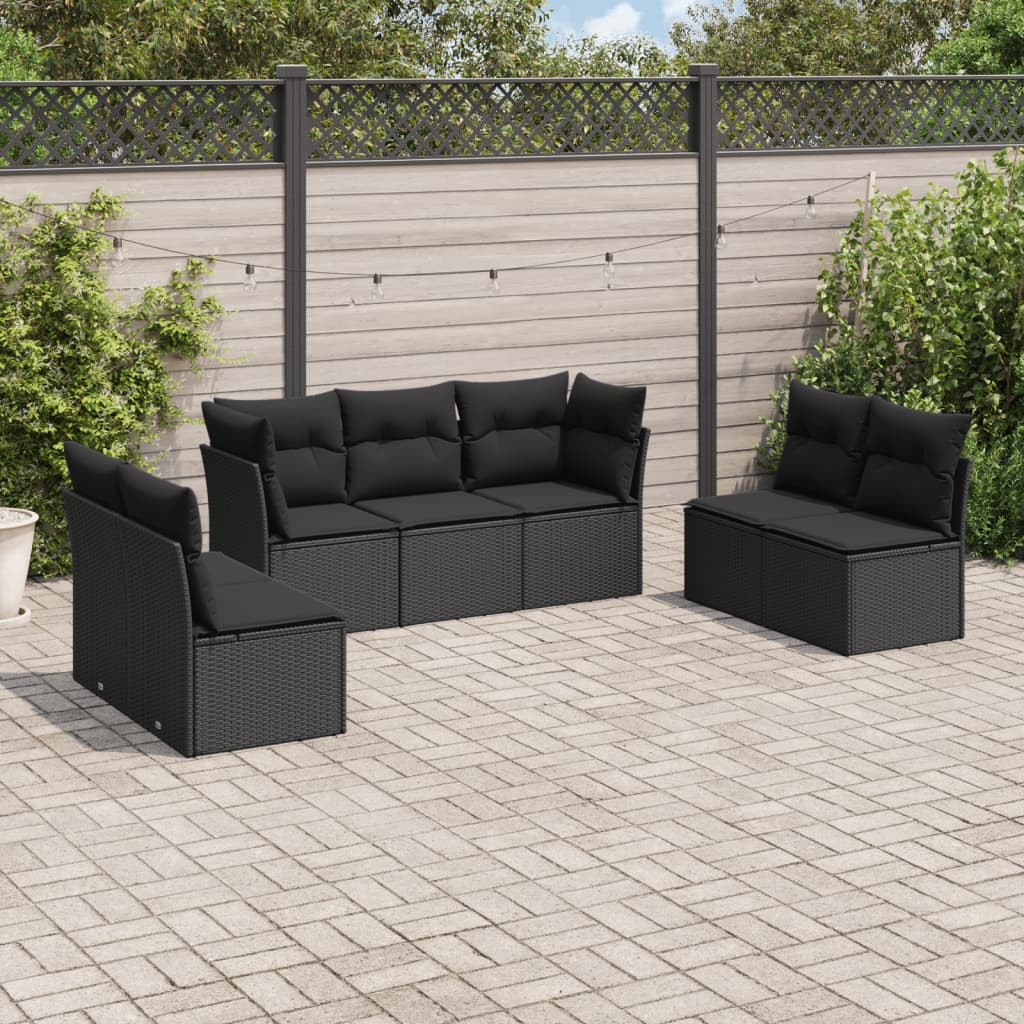 Set Divani Da Giardino Con Cuscini 7pz Nero Polyrattan
