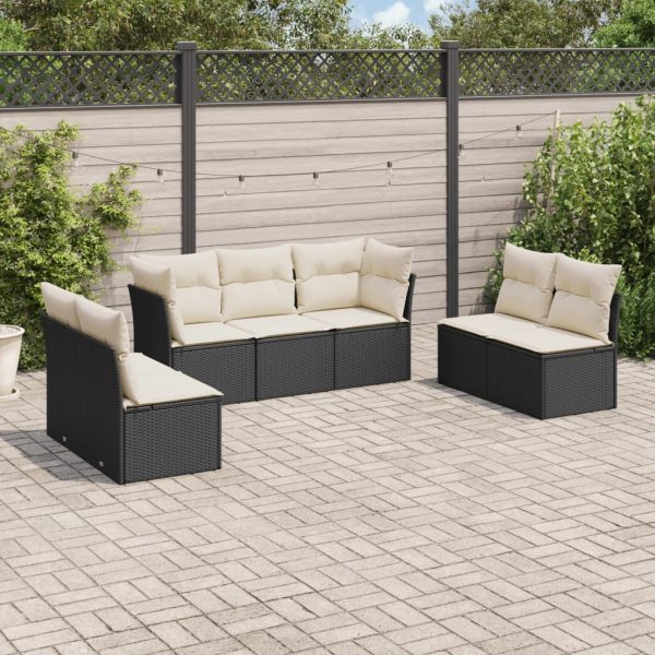Set Divani Da Giardino Con Cuscini 7pz Nero Polyrattan
